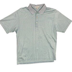 Peter Millar Polo Shirt Short Sleeve Blue/Green Striped 100% Cotton Large